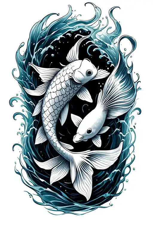 Koi Fish Swimming Upstream