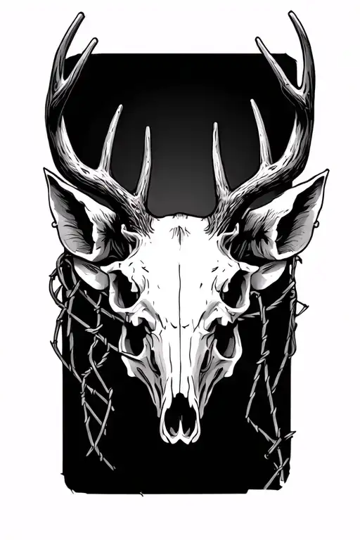 Deer Skull And Pig Skull With Barb Wire Going Down The Arm