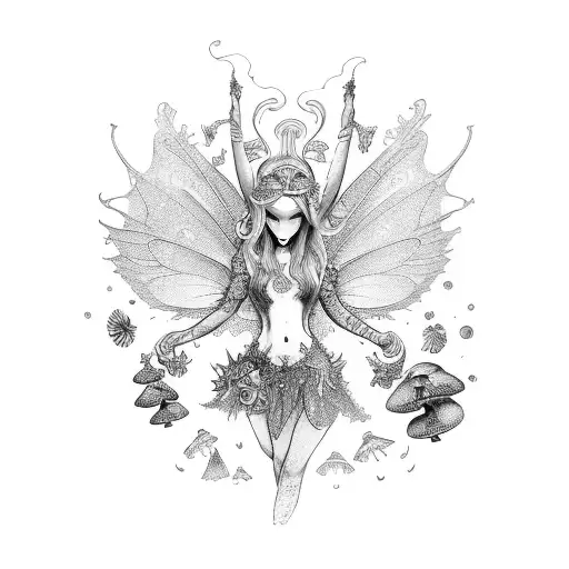 Fairy With Mushrooms And Crystals