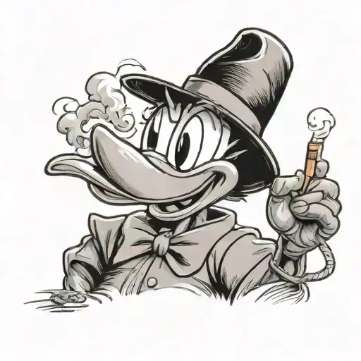 A Black Donald Duck Smoking A Blunt With Smoke With A Big Red 23 Above His