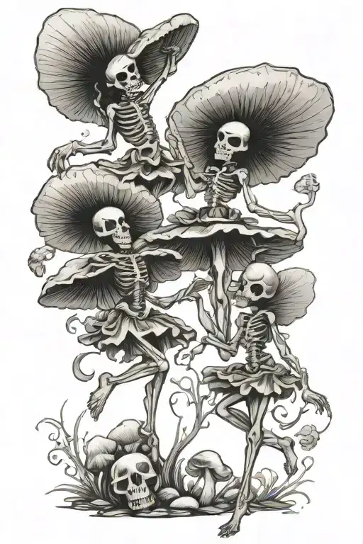 Mushrooms And Skeleton Fairies Dancing