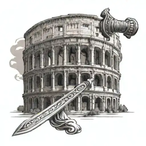 Colloseum With Sword In Front