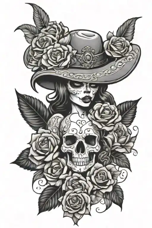 Sexy Lady Skull Roses Alcoholism