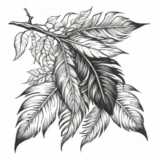 Semitrically Arranged Feather With Branches Of A Tree Without Flowers