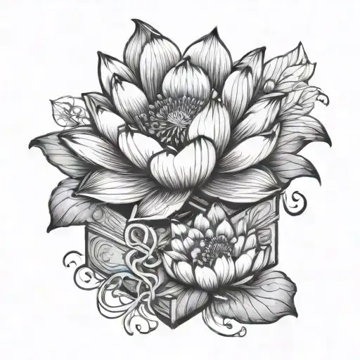 Gift Box And Lotus Flower Intertwined