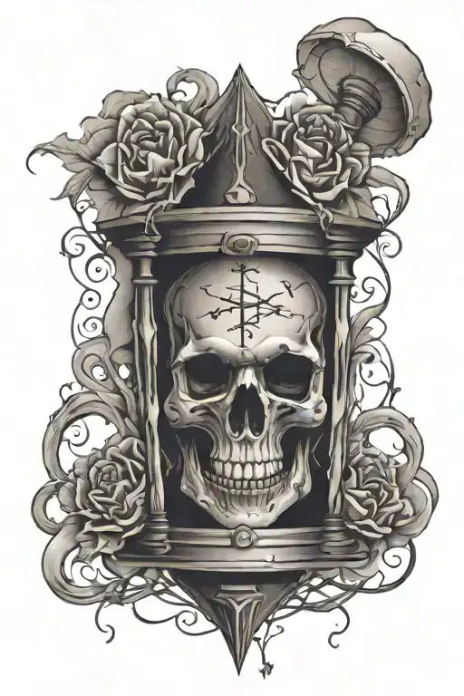 Dark Skull Hourglass With Thunder Clouds