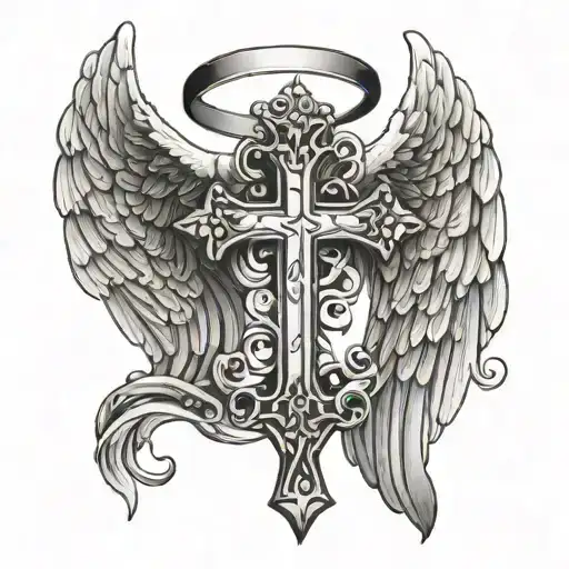 Angel Wings With Cross Tattoo Easy