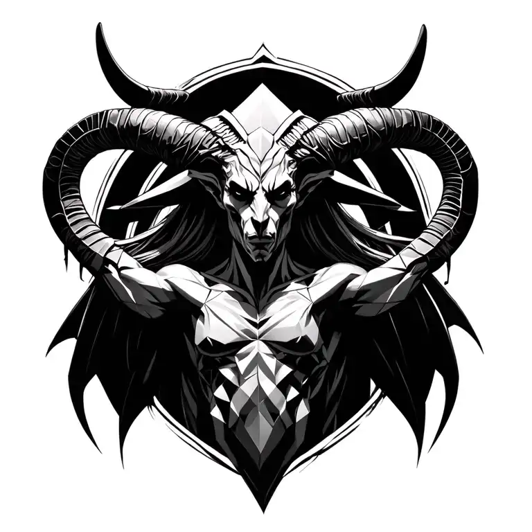 Baphomet Statue Full Body Geometric Lines And Layers