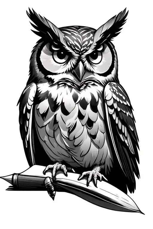 Owl Holding A Quill Pen Writing