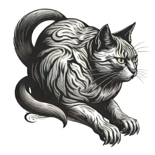 Fat Black Cat Sitting Alone