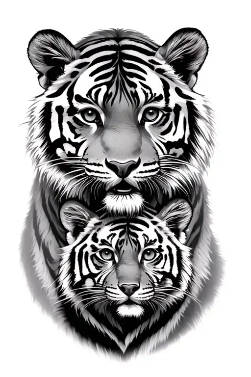 Tiger 4 Cubs Family Tattoo Design Featuring