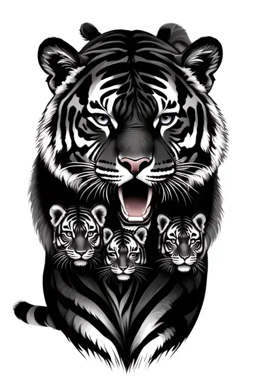 Tiger With 4 Cubs Family