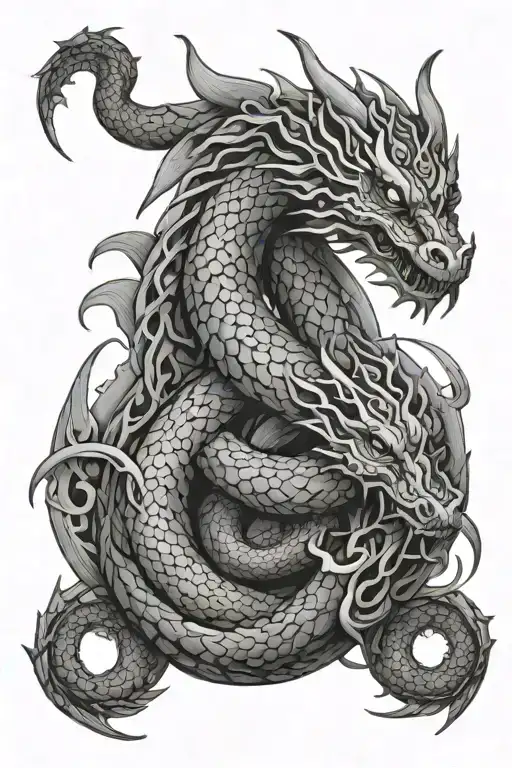 Serpent Dragon Intertwined With Elements