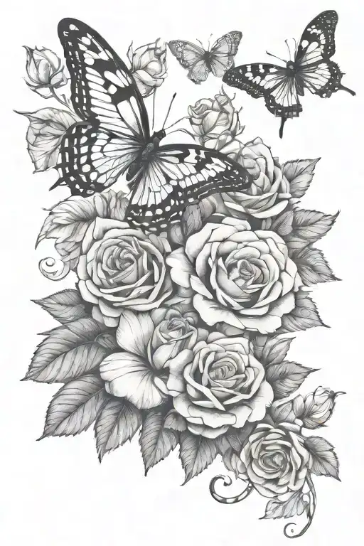 Snake And Butterfly With Roses