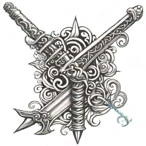 Neck Tattoo Gun Sword