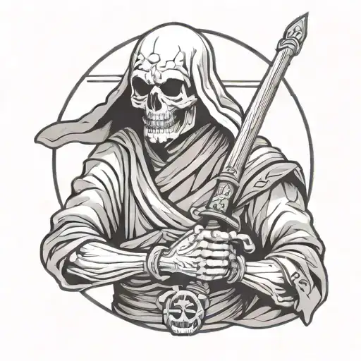 Skull Monk With Sword Minimalist