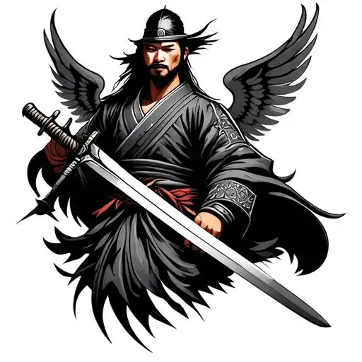 Japanese Samurai With Sword And Wings