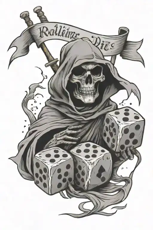 Rolling Dice With Banner Memory Of My Deceased Dad With Grim Reaper