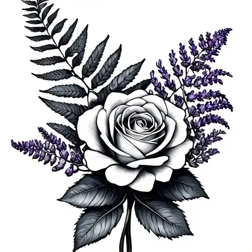 New Zealand Fern With Rose & Lavender Tied With Infinity Knot