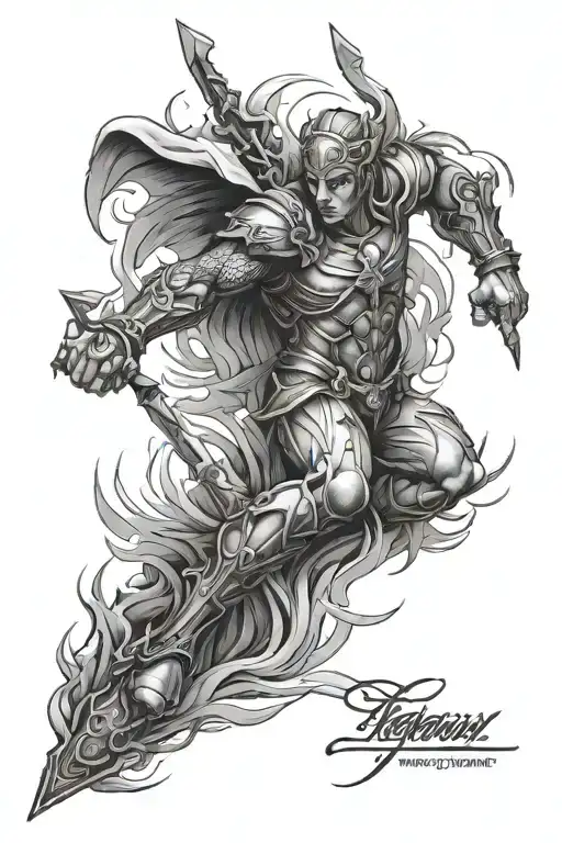 Black And Grey Full Sleeve Tattoo That Represent Power And Victory