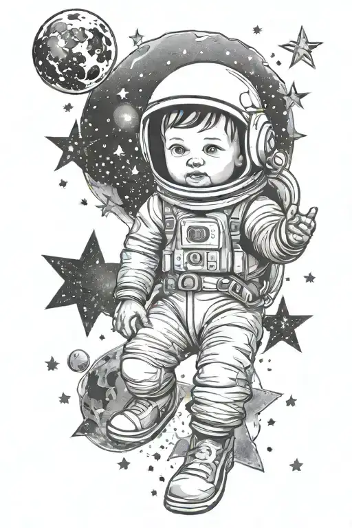 Baby Astronaut On Moon Surrounded By Stars