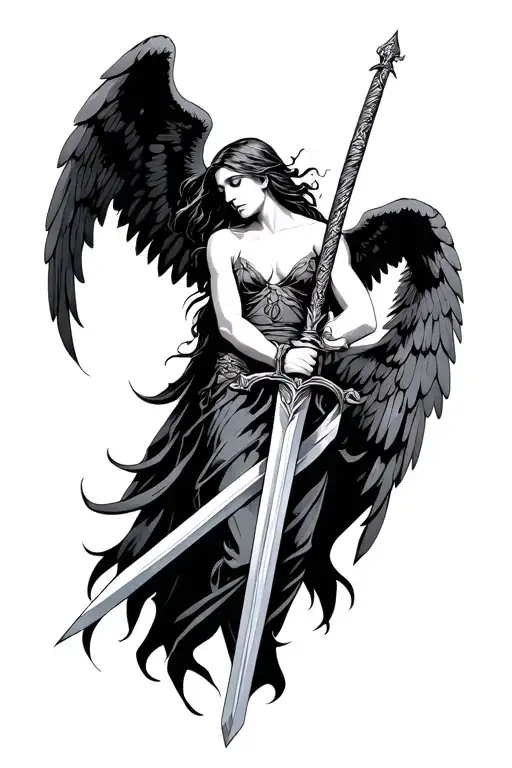 Fallen Angel Holding A Sword