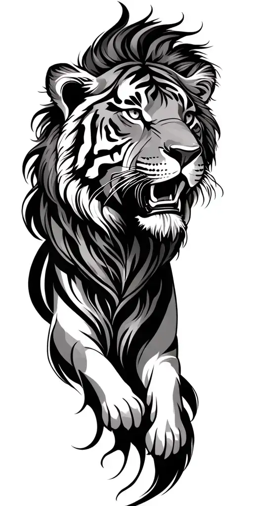 Lion Sleeve Tattoo Design With Tiger