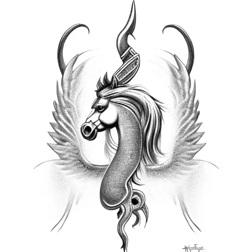 Pegasus With Sea Background Holding Posiden Trident