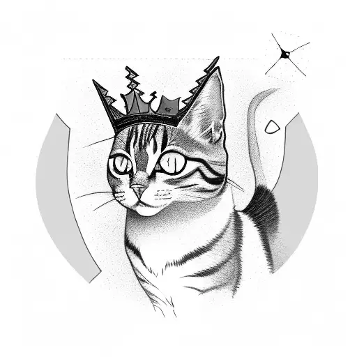 Black And Gray Tabby Wearing A Crown And Black Cat With A Witch Hat And Particles
