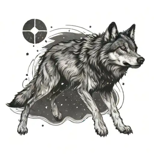 Drawing Of A Wolf Chasing Away A Star