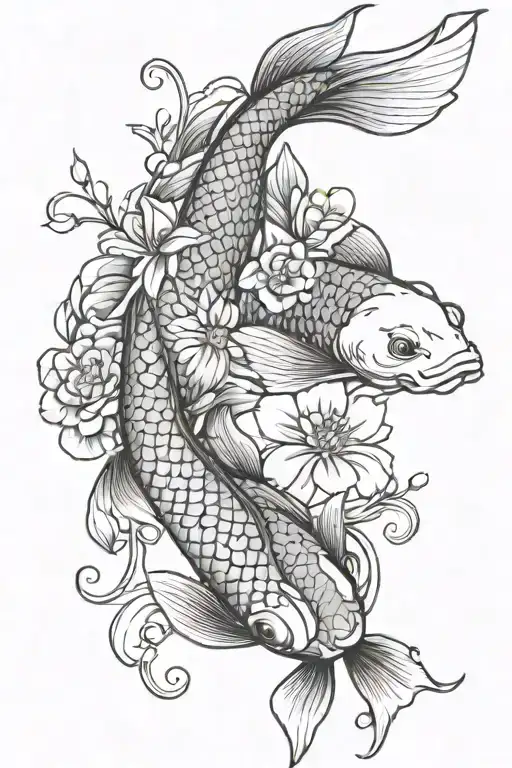 Koi Fish And Flowers