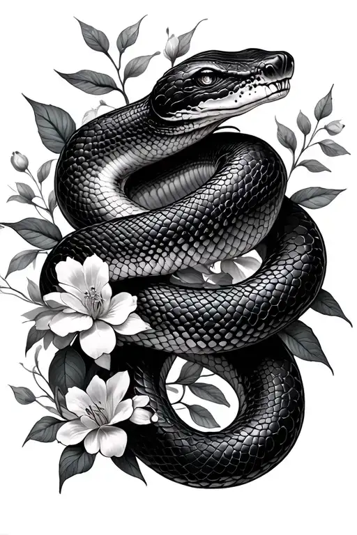 Snake Wrapped Loosely With Flowers Intertwined