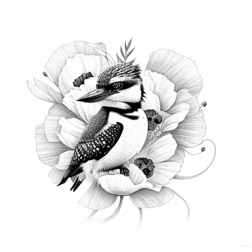 Kookaburra With Poppies Around It