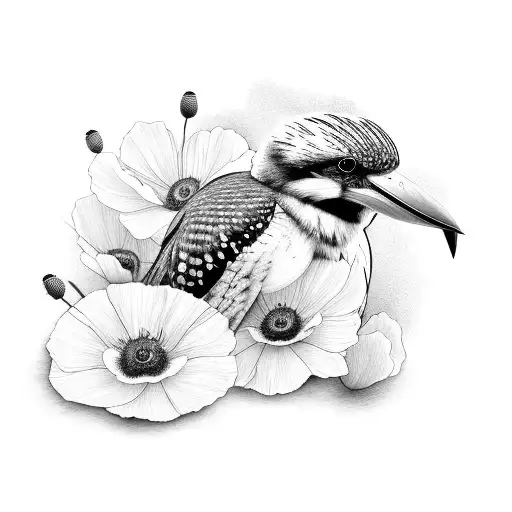 Kookaburra With Poppies Around It