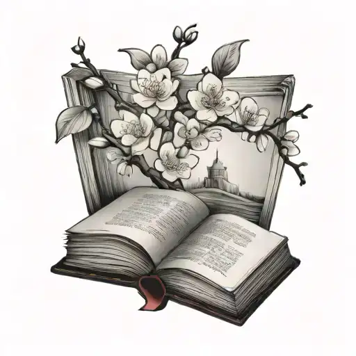 Open Book With Plum Blossoms Coming Out