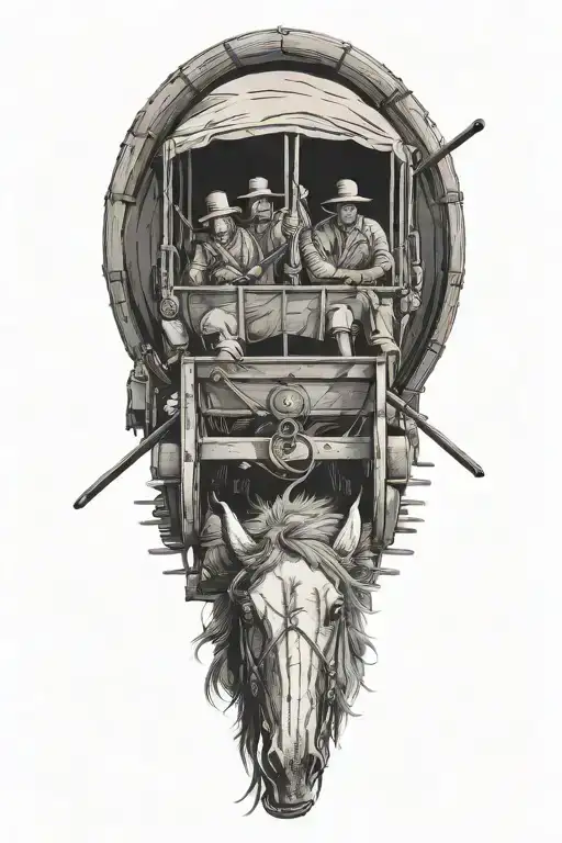 American Revolution Covered Wagon Front View Loaded With Rifles