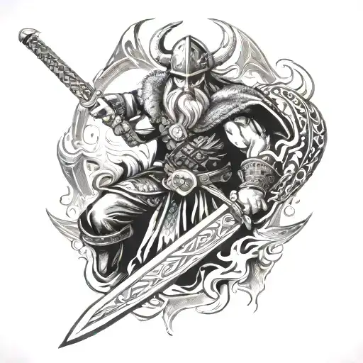 A Viking Warrior Wielding A Flaming Sword In Battle