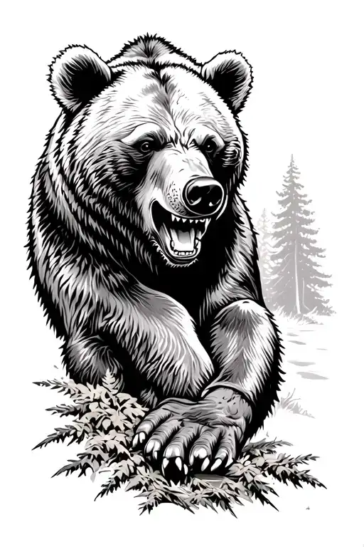 Roaring Bear In The Forest