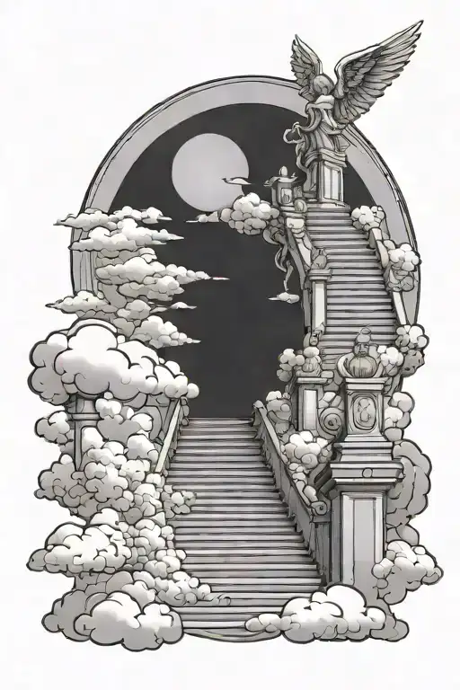 Stairway To Heaven With A Angel Walking Up And Lots Of Clouds