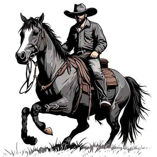 Cowboy On A Horse On A Ranch With Cattle Brand