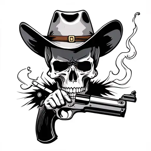 Cowboy Skull Smoking Cigarette And Holding Shotgun