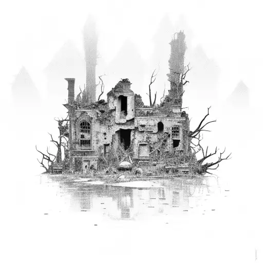 A Post-apocalyptic Landscape With Crumbling Buildings And Overgrown Nature Reclaiming The World