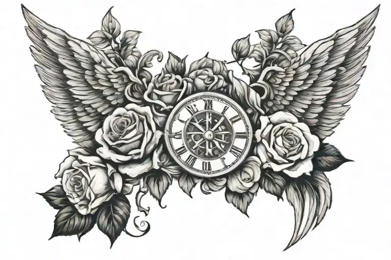 Roman Numerals Surrounded By Roses With Wings Spread