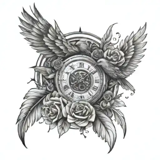 Roman Numerals Surrounded By Roses Birds And Wings