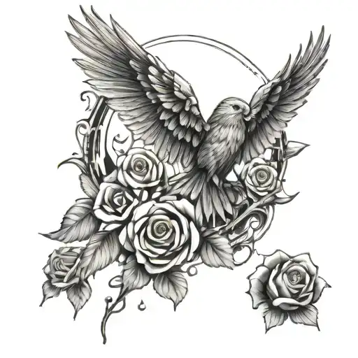 Roman Numerals Surrounded By Roses Birds And Wings