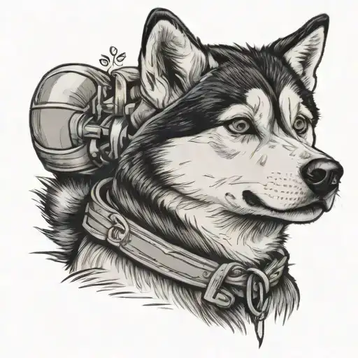 Cartoon Husky Posing Like Rosie The Riveter With Tattoos Polaroid