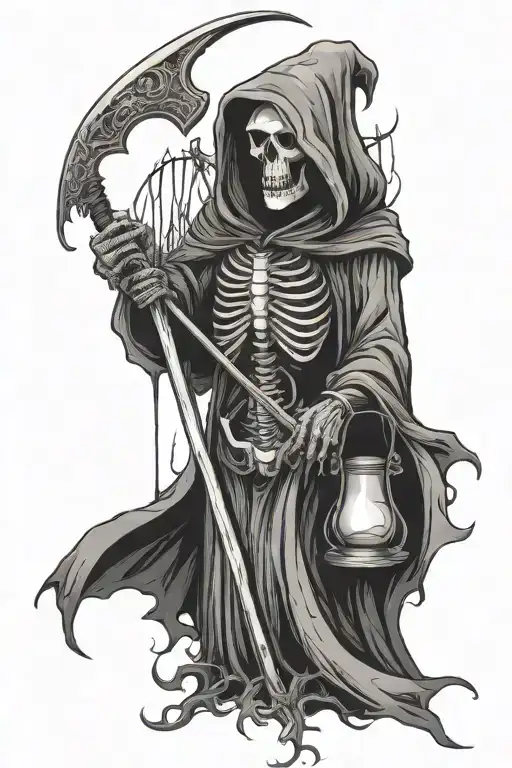 Grim Reaper With Scythe And Hourglass Filled