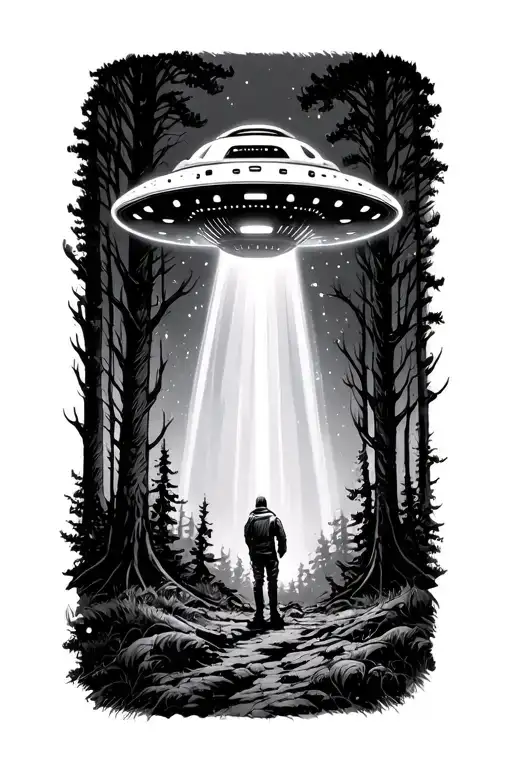 Ufo Tractor Beaming A Person In The Forrest