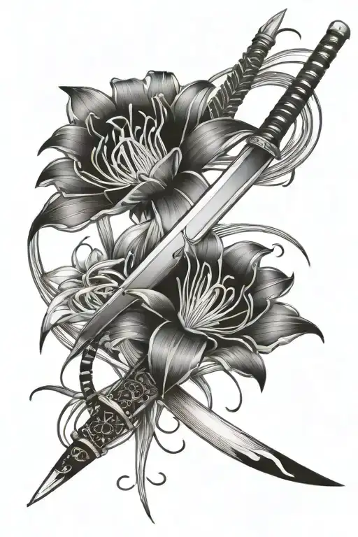 Katana With Spider Lily Flowers