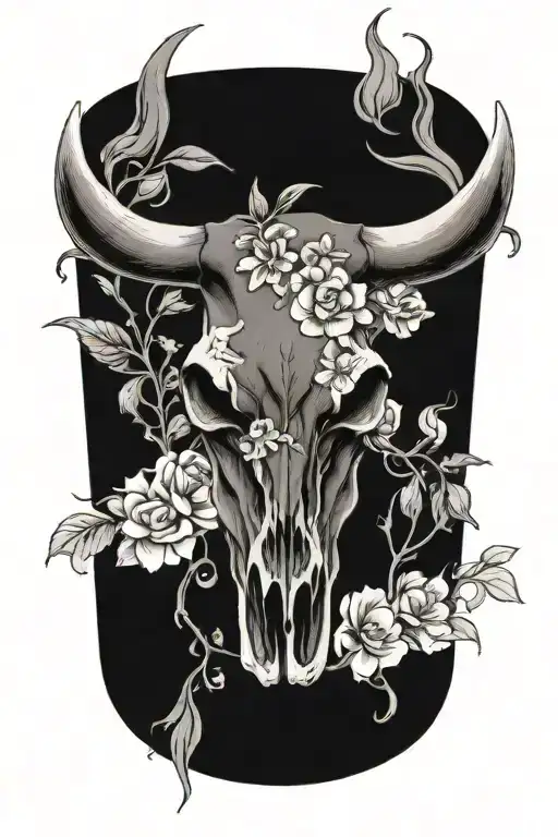 Floral Cow Skull Leaped Print Surrounded
